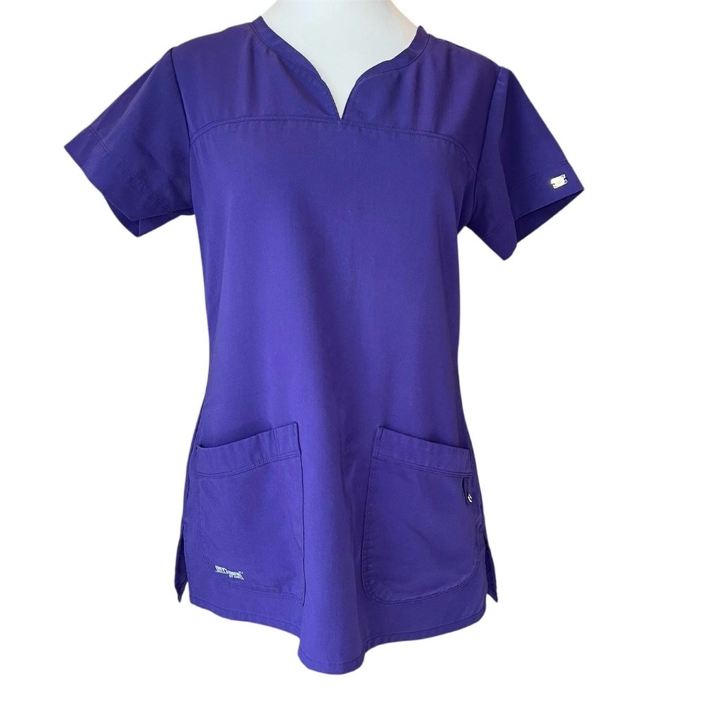 Grey's Anatomy Signature Womens Small Purple Scrub Top Medical Professional Wear